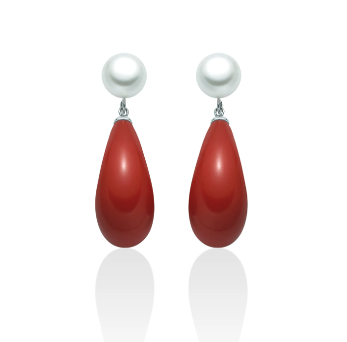 Orecchini Miluna in Argento con Corallo e Perla