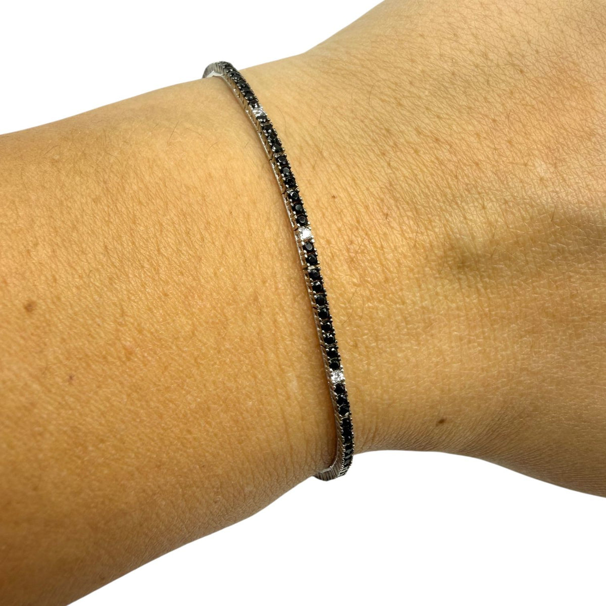 Bracciale Tennis in Oro 18KT 18KT e Zirconi Neri e Bianchi