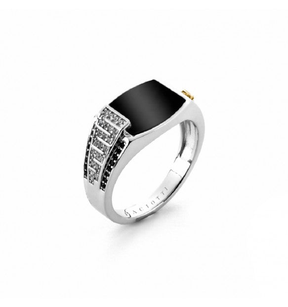 Anello Chevalier Cesare Paciotti in Argento e Onice Nero