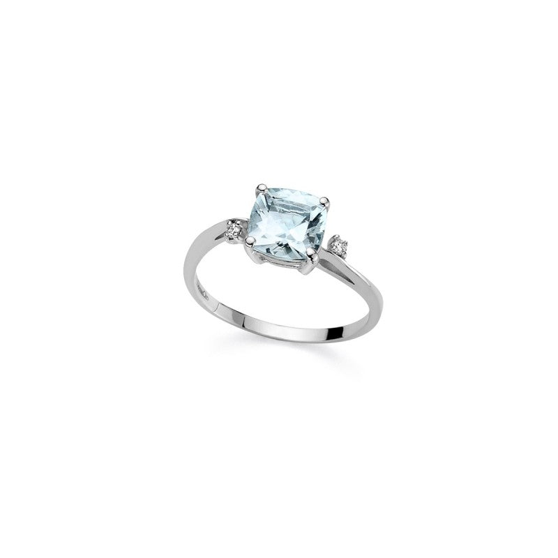 Anello Donna Oro 18KT con Acquamarina e Diamanti