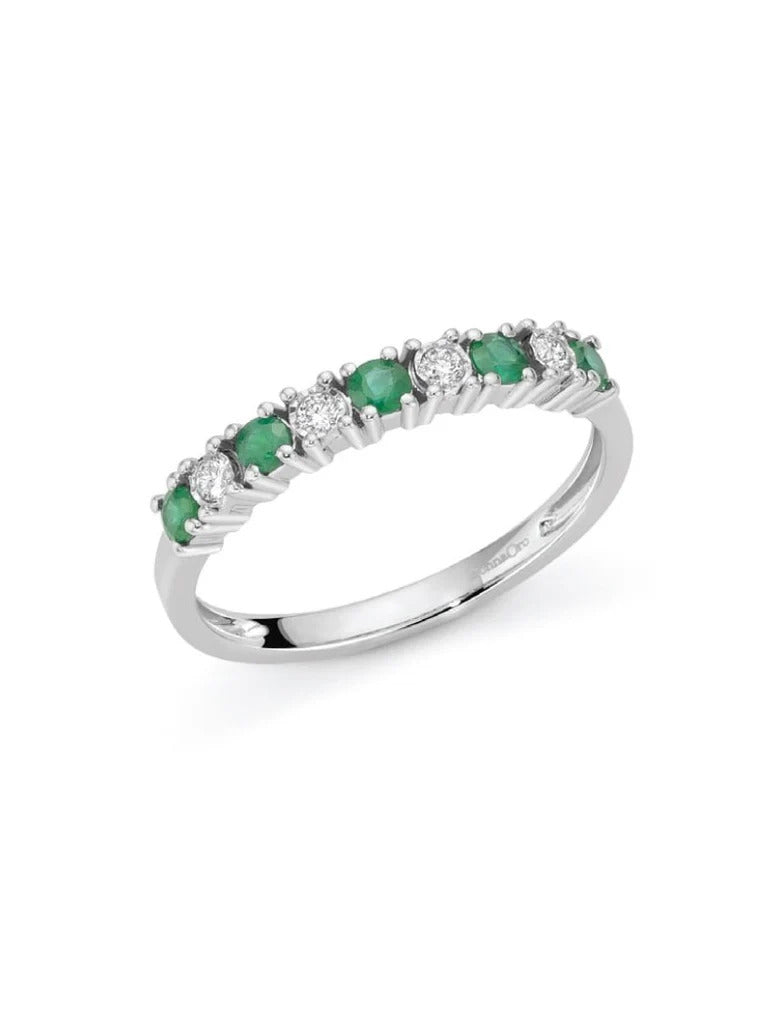 Anello Veretta Donna Oro 18KT con Smeraldi Ct 0.25 e Diamanti