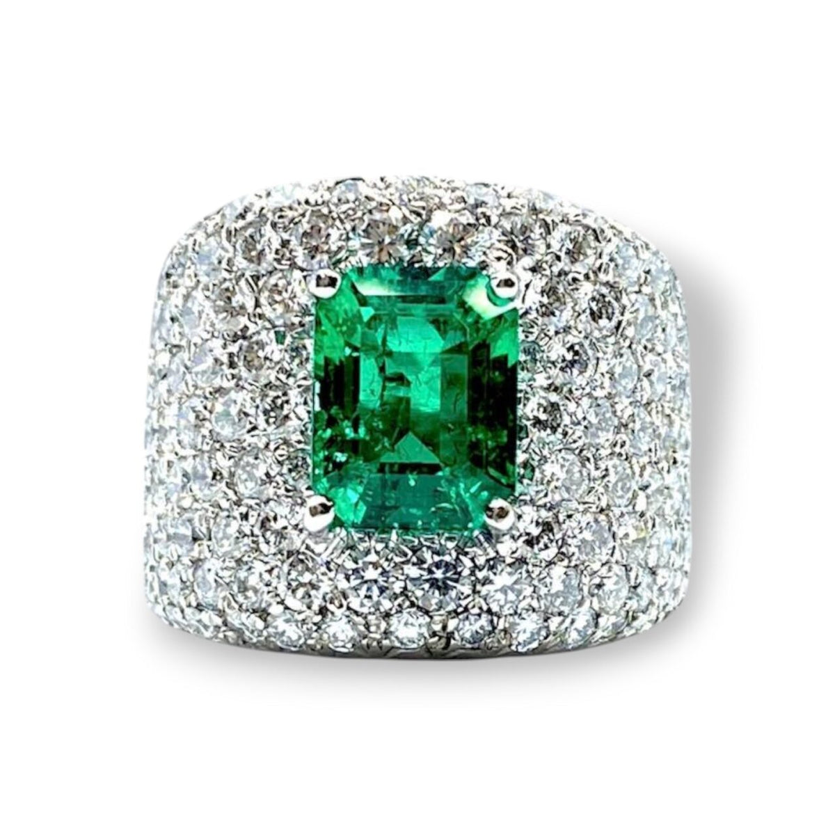 Anello Donna in Oro 18KT 18KT Con Smeraldo Colombiano Ct 2.95 e Diamanti