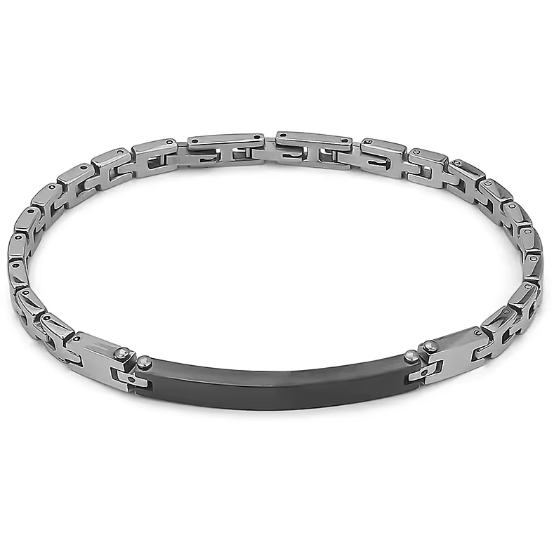 Bracciale Uomo Boccadamo in Acciaio con Piastra Nera - ABR635N