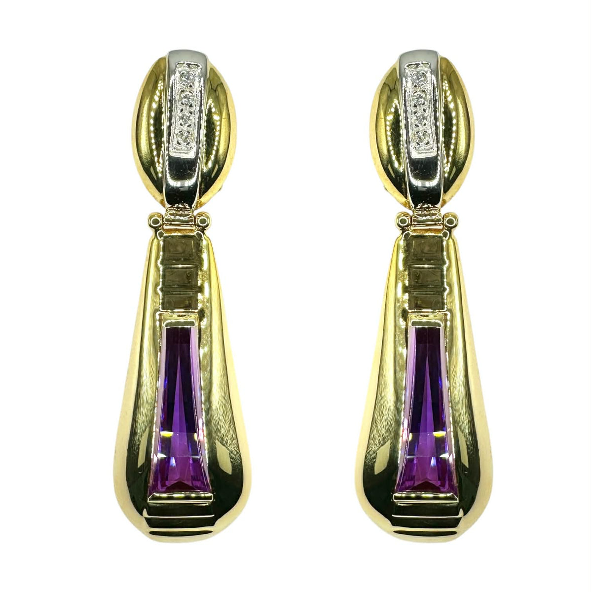 Orecchini Pendenti in Oro 18KT 18KT con Diamanti ed Ametista