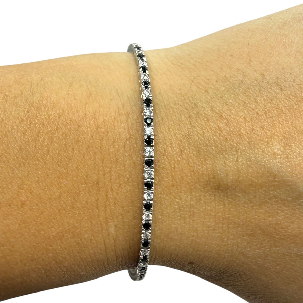 Bracciale Tennis in Oro 18KT 18KT e Zirconi Neri e Bianchi