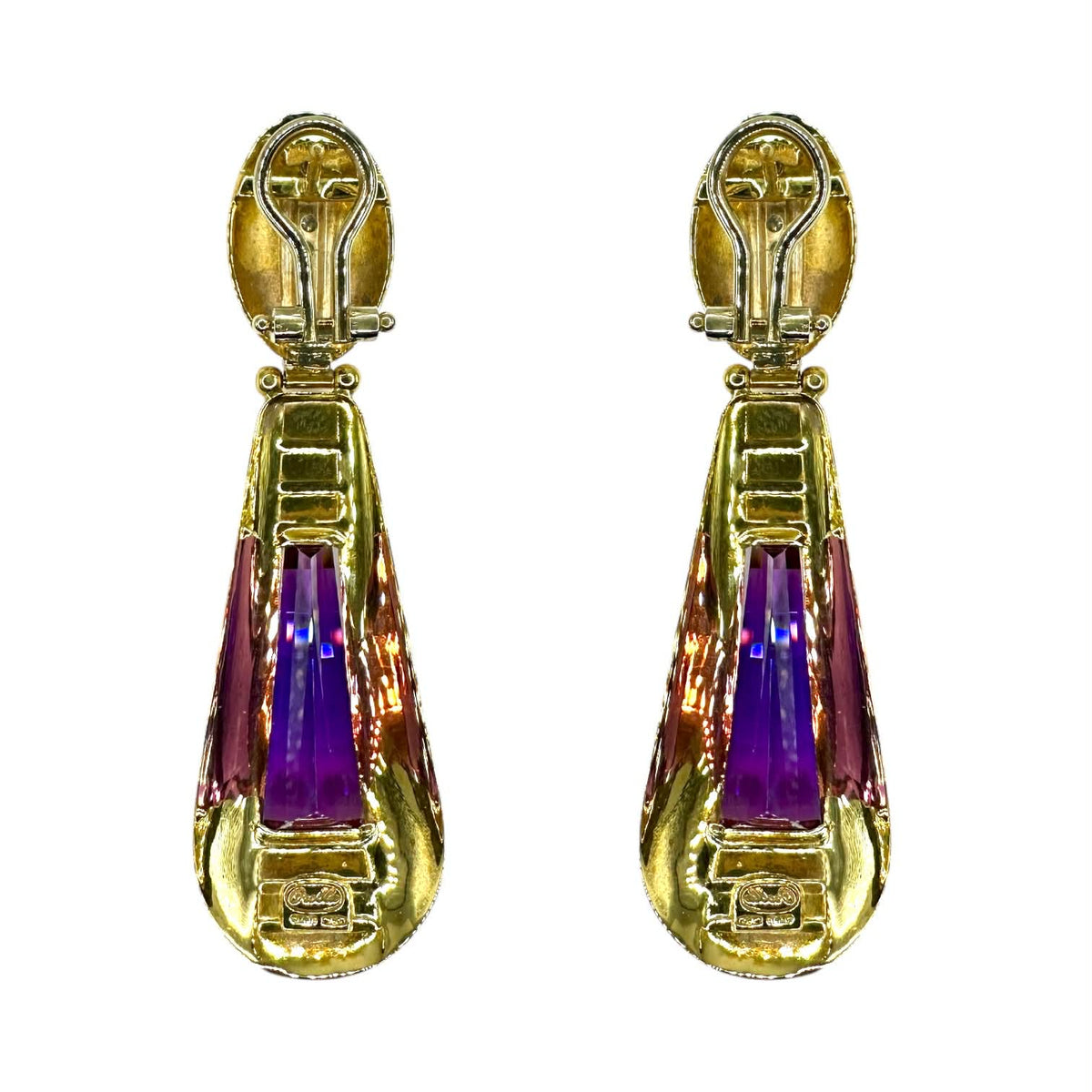Orecchini Pendenti in Oro 18KT 18KT con Diamanti ed Ametista