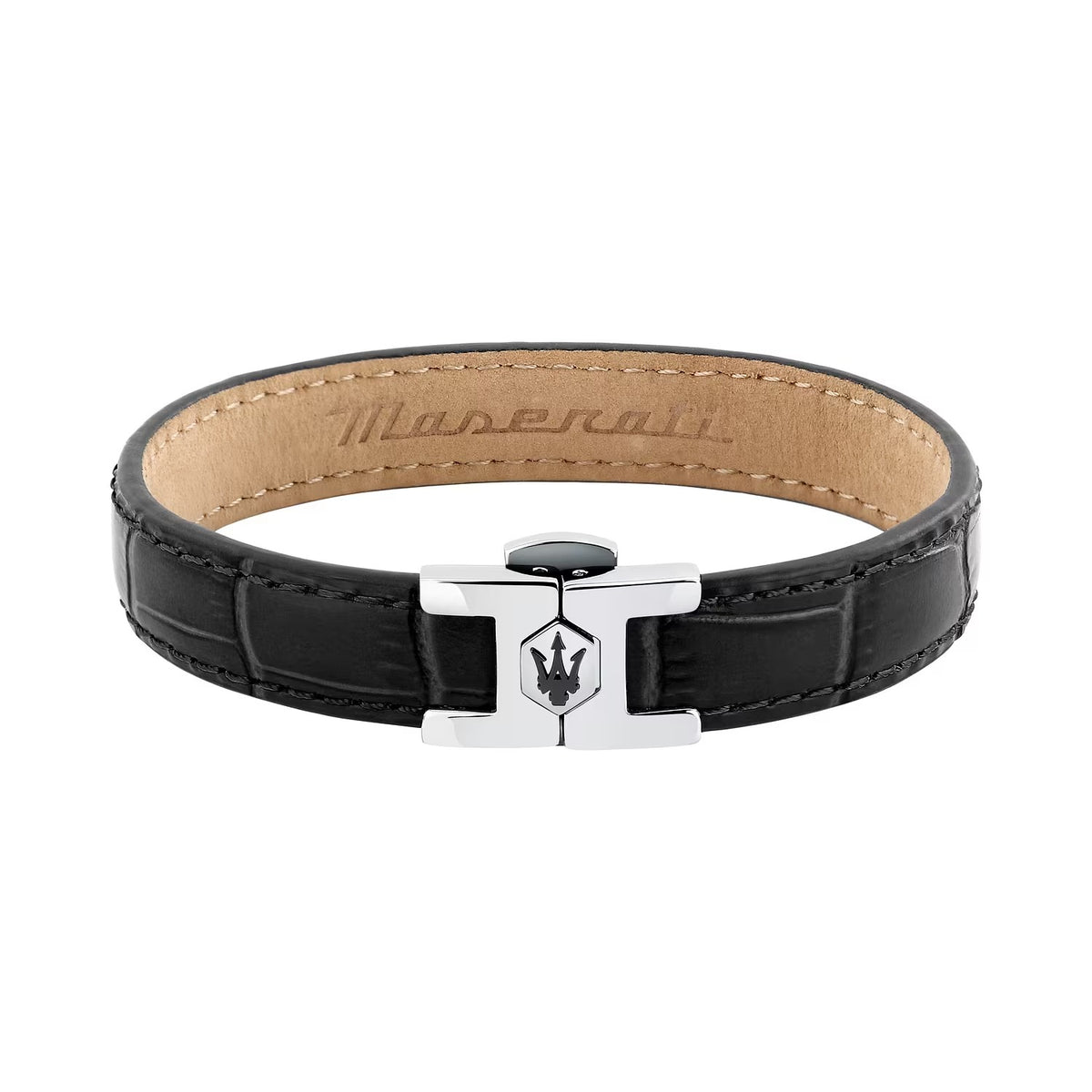 Bracciale Uomo Maserati in Acciaio e Pelle Nera