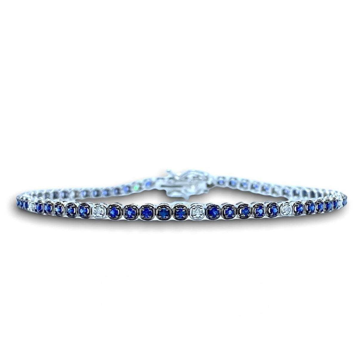 Bracciale Tennis Donna Oro 18KT con Diamanti e Zaffiri Ct. 1.21