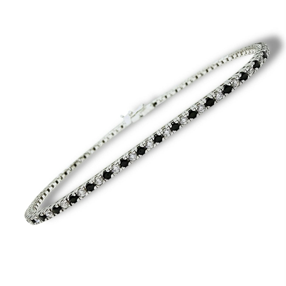 Bracciale Tennis in Oro 18KT 18KT e Zirconi Neri e Bianchi