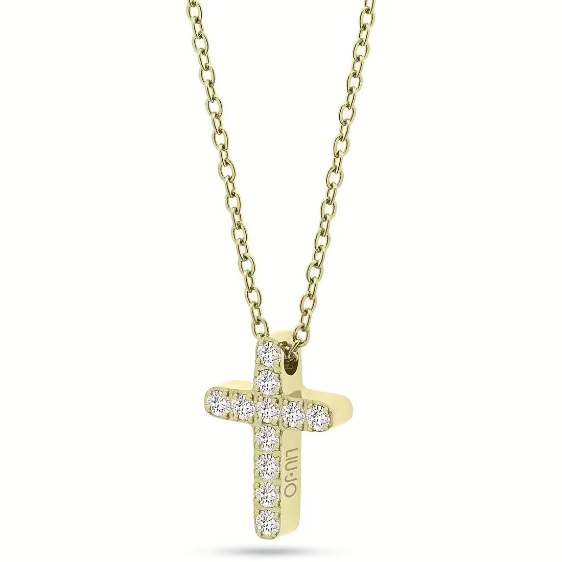 Collana con Croce Liu-Jo Essential in Acciaio Dorato e Cristalli