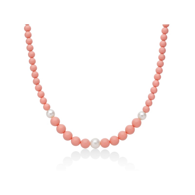 Collana Donna Miluna in Argento con Corallo Rosa e Perle