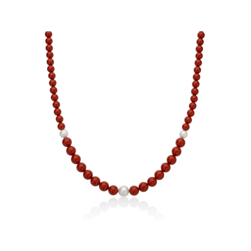 Collana Donna Miluna in Argento con Corallo Rosso e Perle