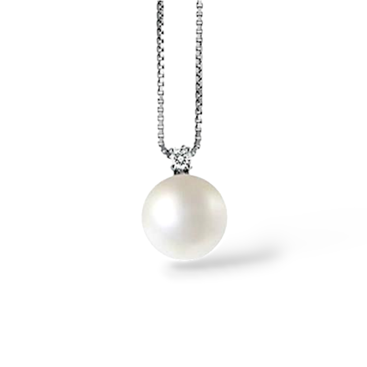 Collana Donna Oro 18KT con Diamante e Perla Naturale mm 7,5-8