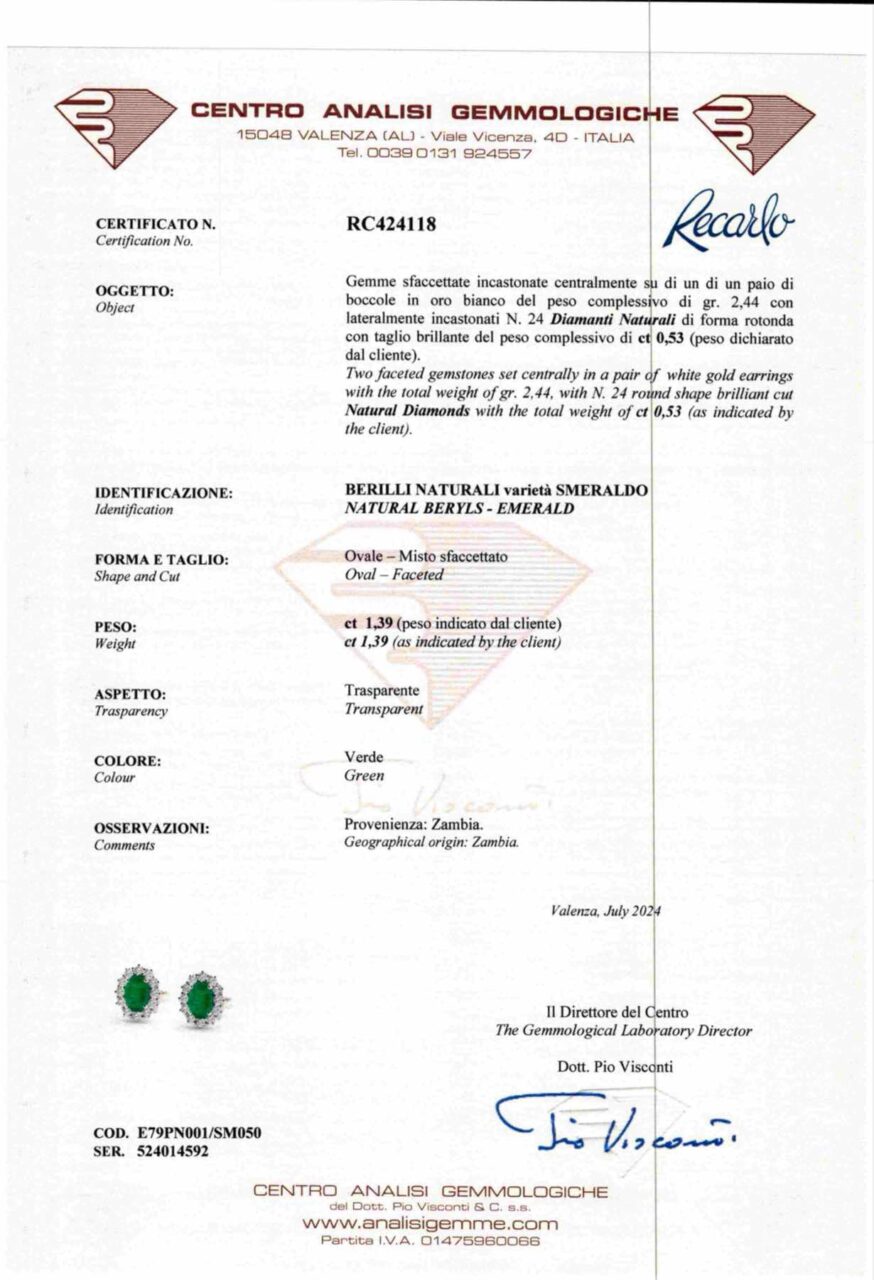 Orecchini Recarlo con Diamanti e Smeraldi Ct. 1,39