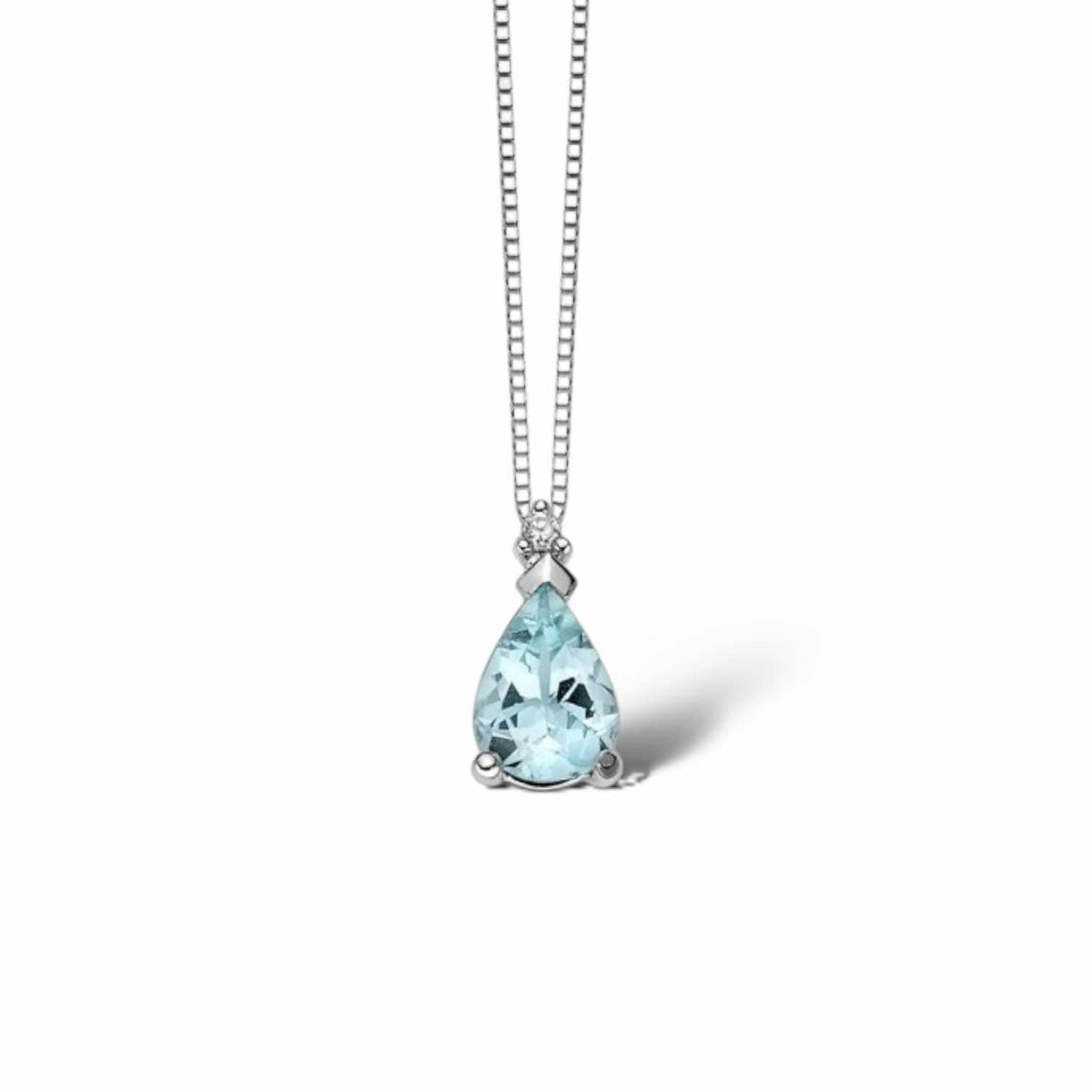 Collana Donna Oro 18KT con Acquamarina a Goccia Ct. 0.1,10