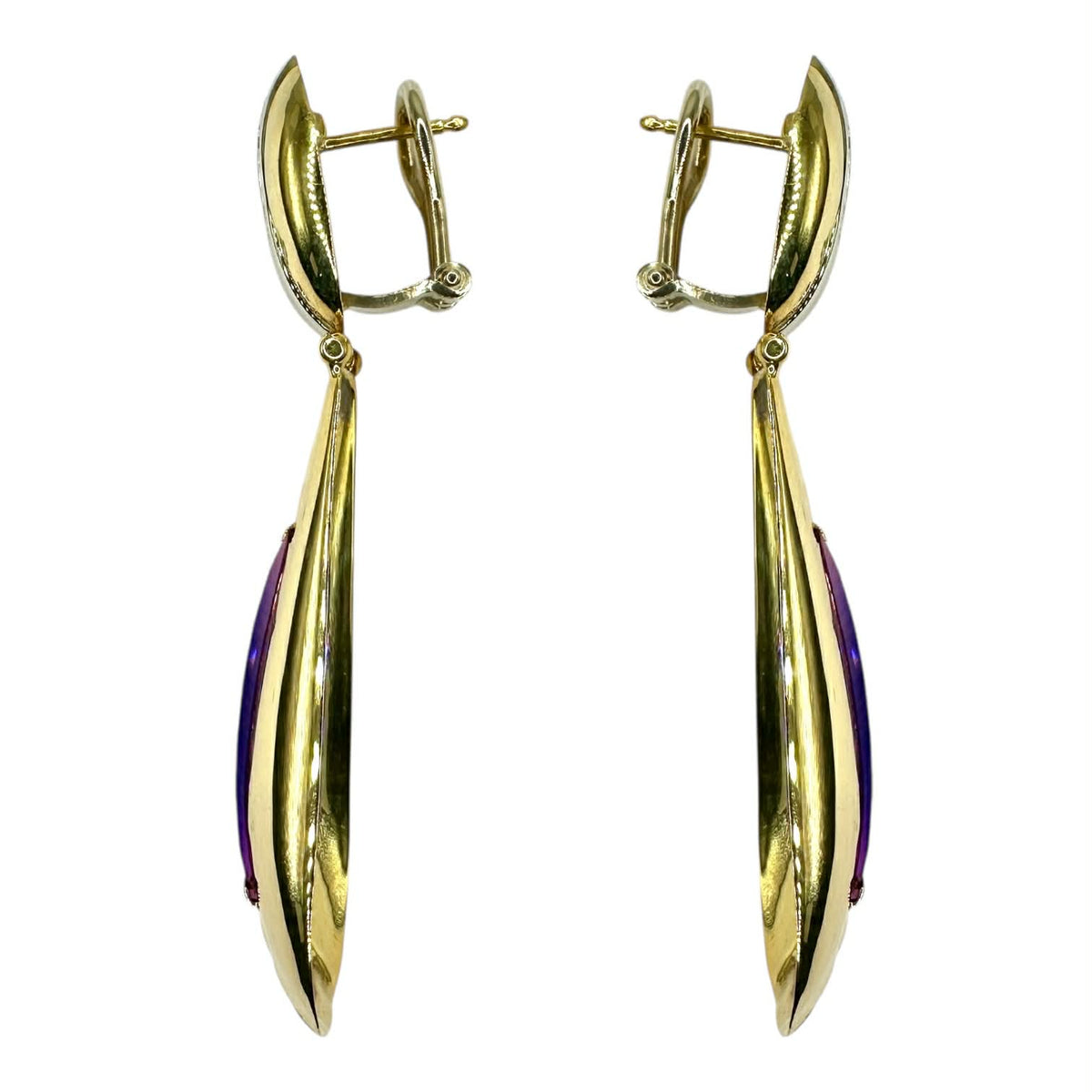 Orecchini Pendenti in Oro 18KT 18KT con Diamanti ed Ametista