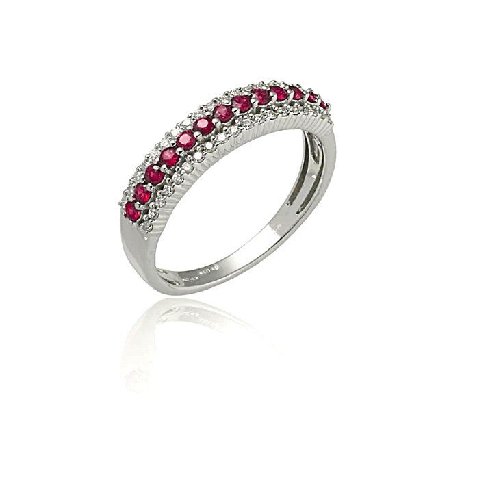 Anello Veretta Donna Oro 18KT con Rubini Ct. 0.28 e Diamanti