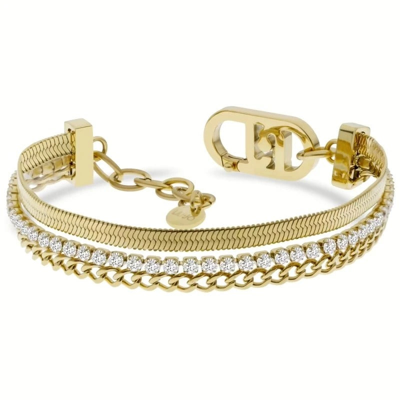 Bracciale Liu Jo in Acciaio Dorato a 3 Fili Tennis, Catena, Snake