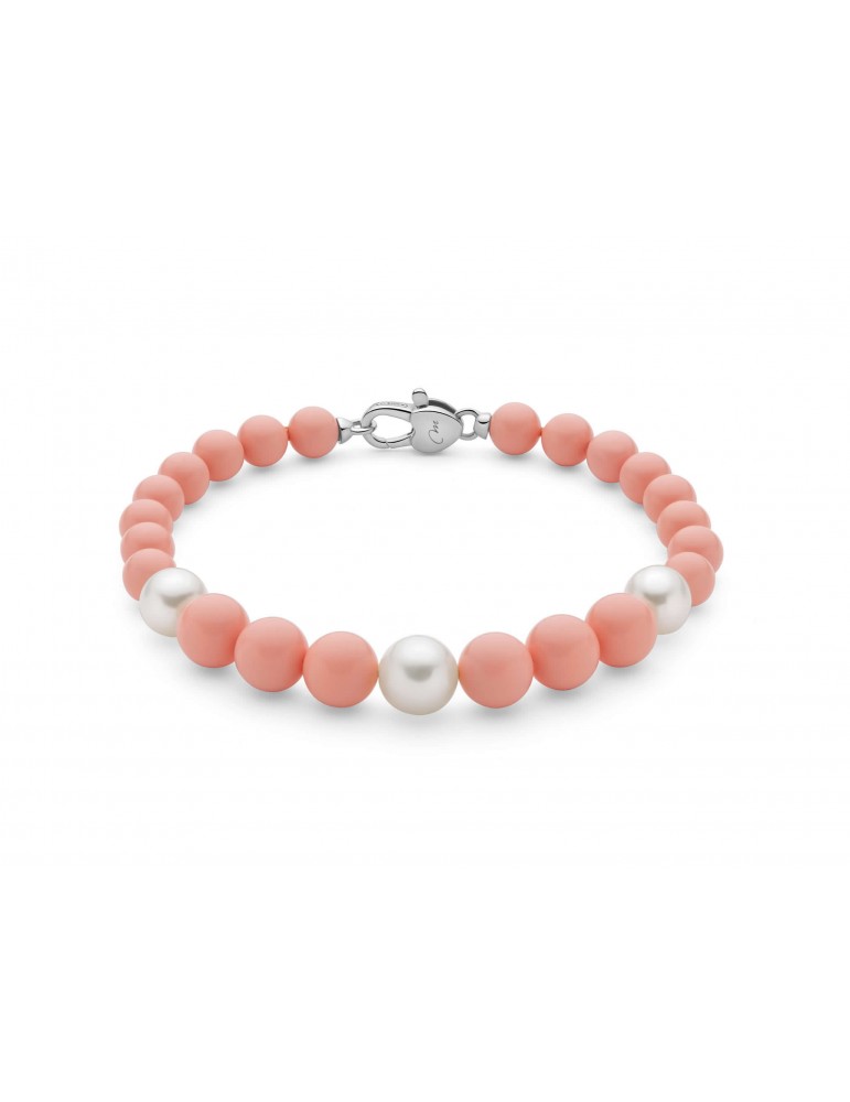 Bracciale Donna Miluna in Argento con Corallo Rosa e Perle