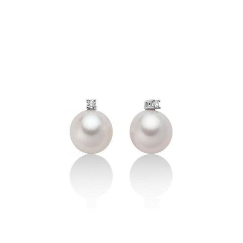 Orecchini Miluana in Oro 18KT 18KT con Perle mm. 9-9,5 e Diamanti