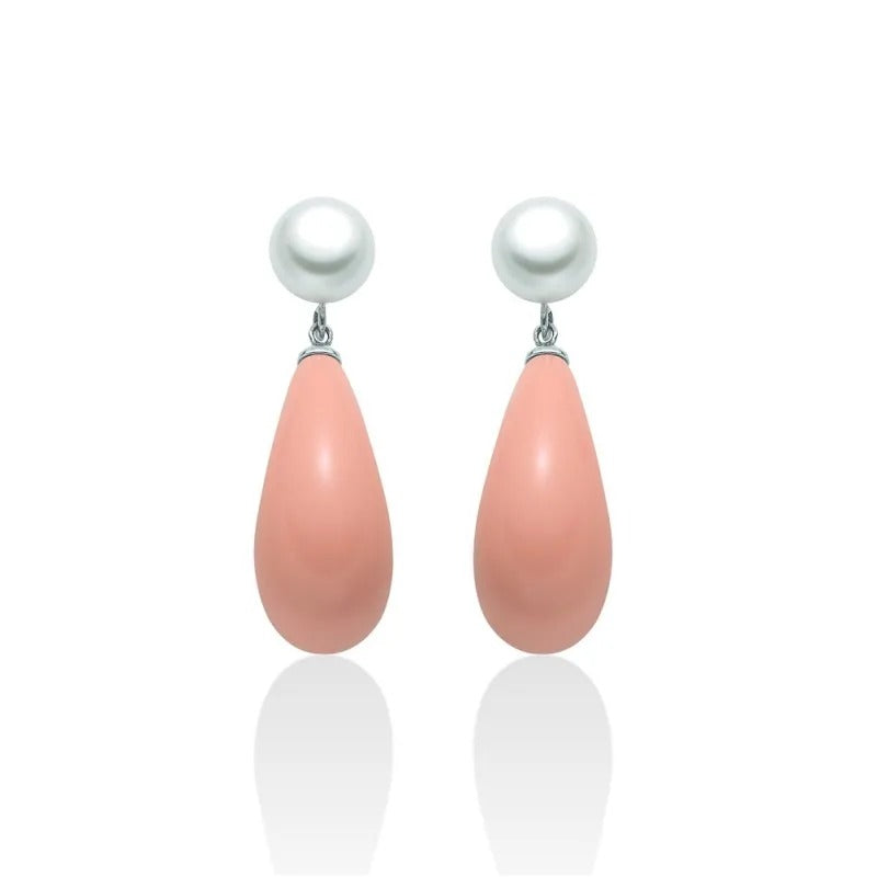 Orecchini Miluna in Argento con Corallo Rosa e Perla