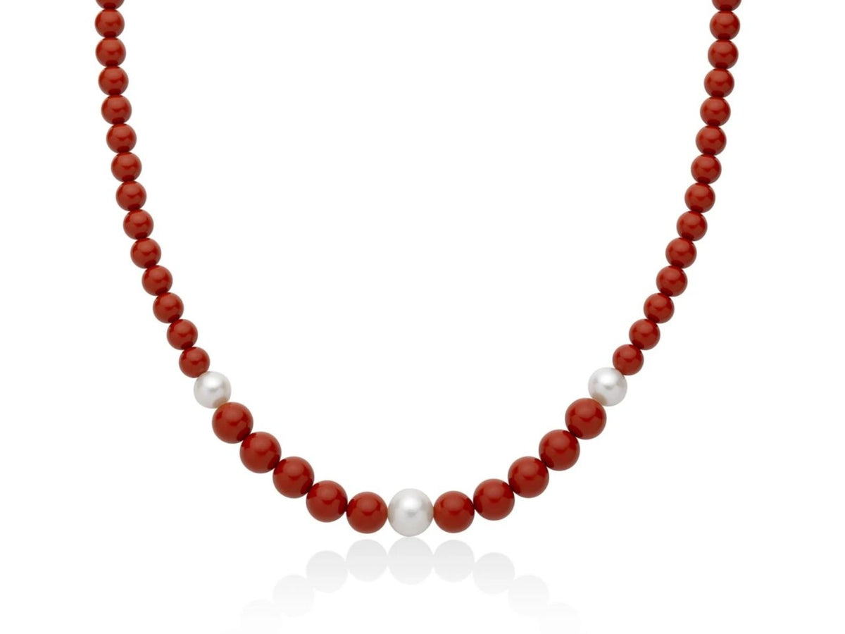 Collana Donna Miluna in Argento con Corallo Rosso e Perle