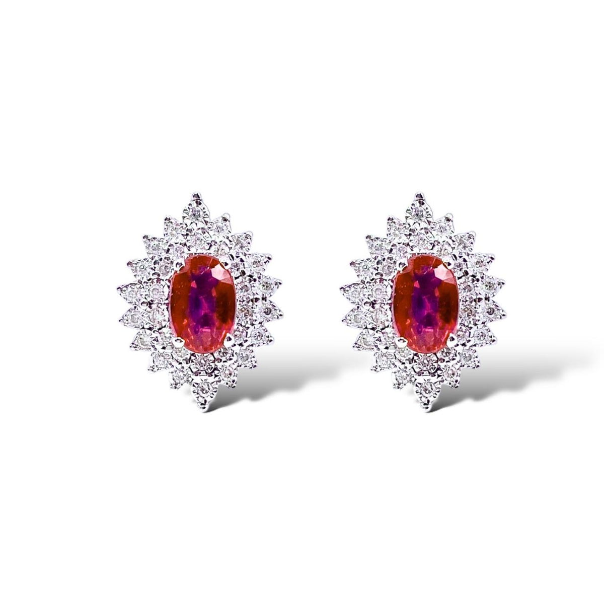 Orecchini Rosetta Donna Oro 18KT con Rubino Ct. 1.10 e Diamanti