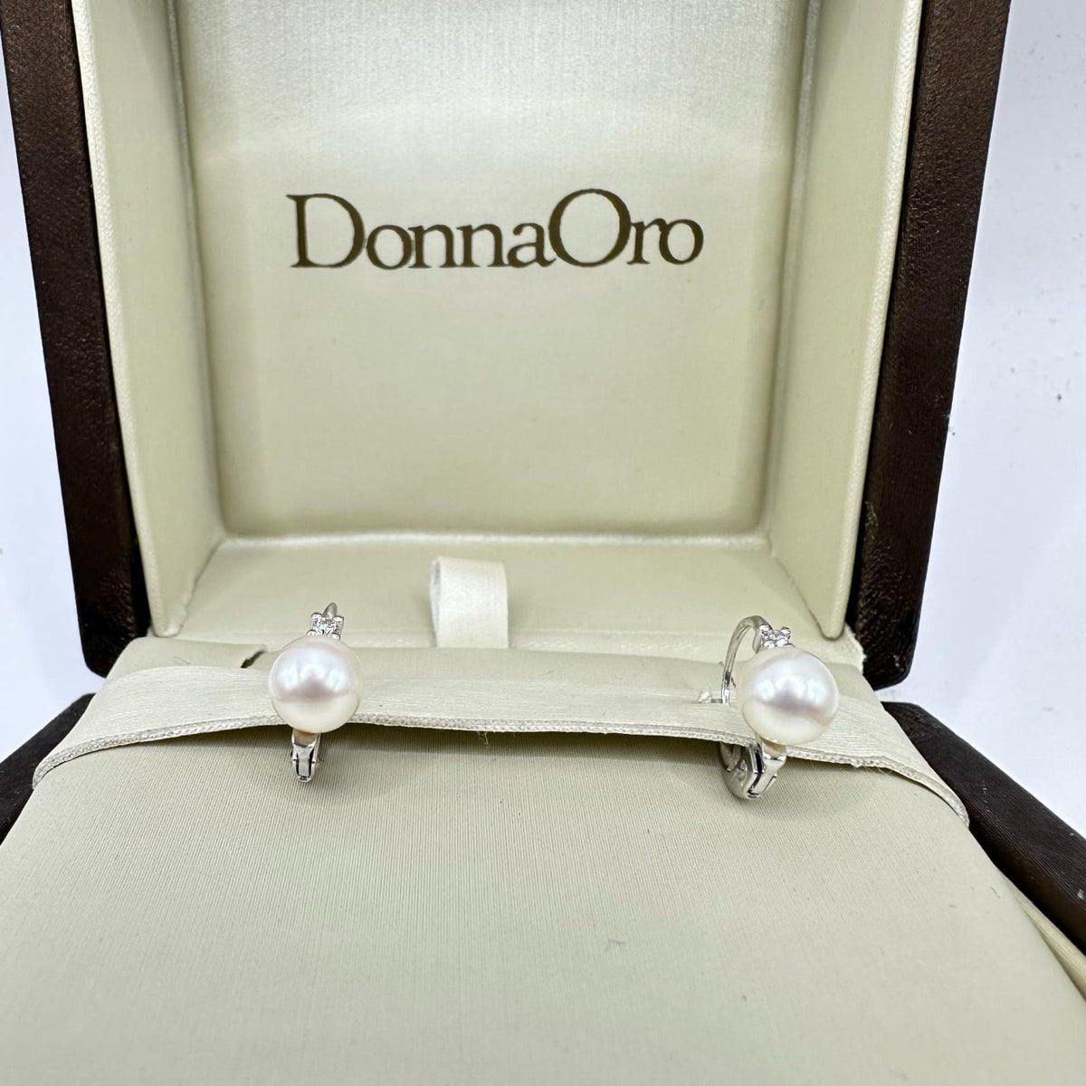 Orecchini Donna Ora con Perle Naturali mm 6-6,5 e Diamanti