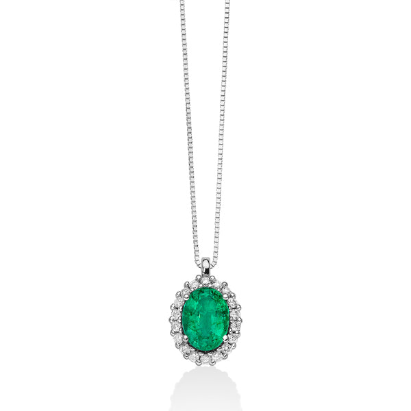 Collana Donna Oro 18KT con Smeraldo Ct 0.40 e Diamanti