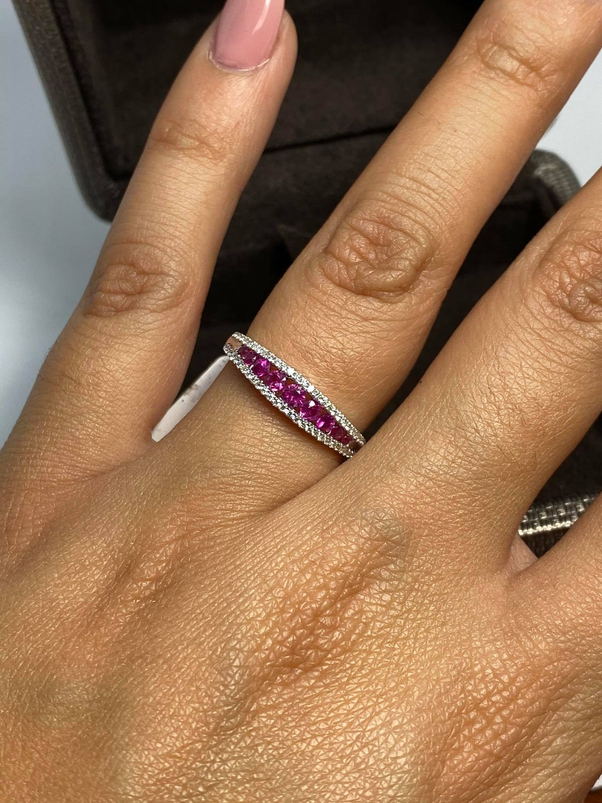 Anello Donna Veretta Crivelli con Rubini Ct 0.42 e Diamanti