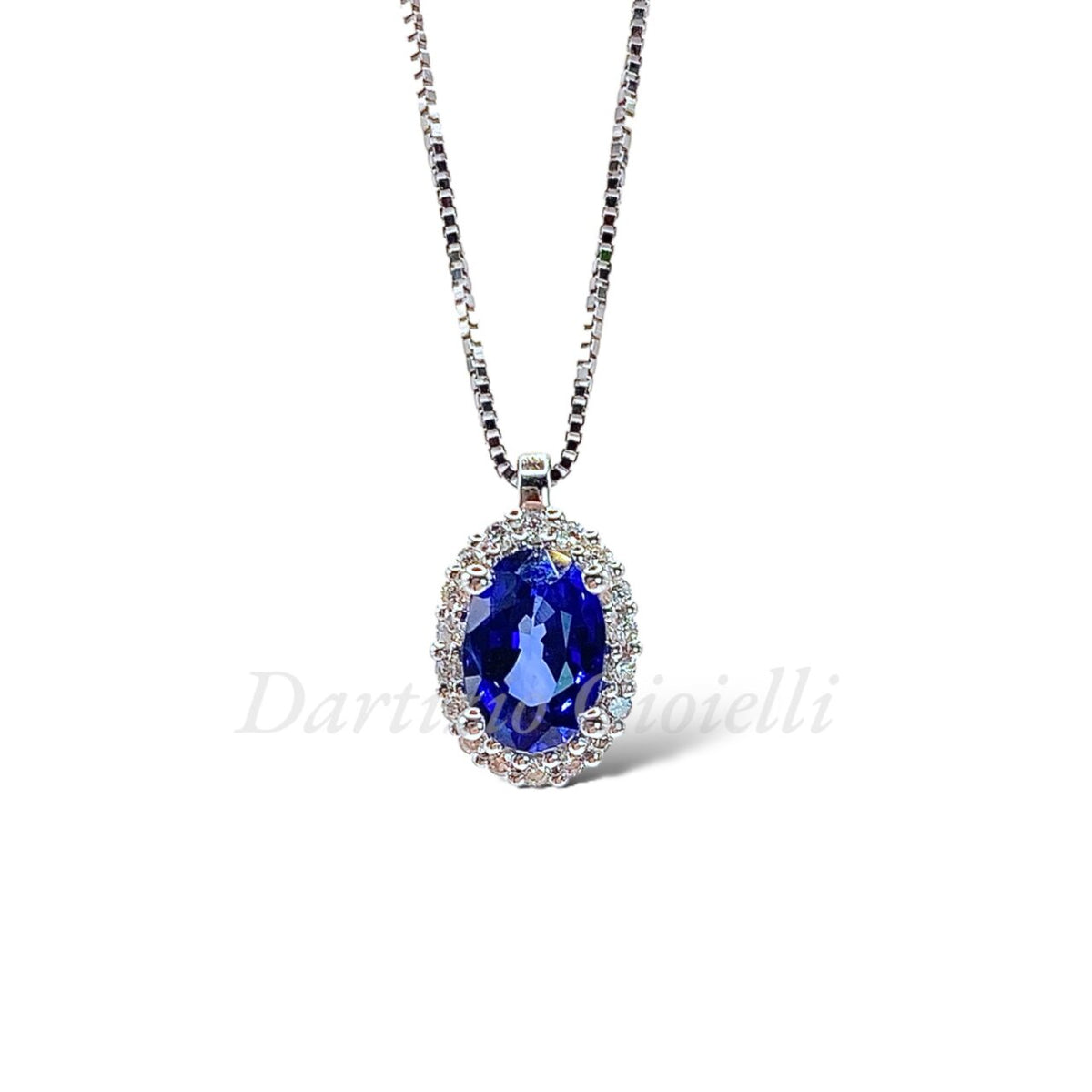 Collana Donna Oro 18KT con Zaffiro Ct 0.55 e Diamanti
