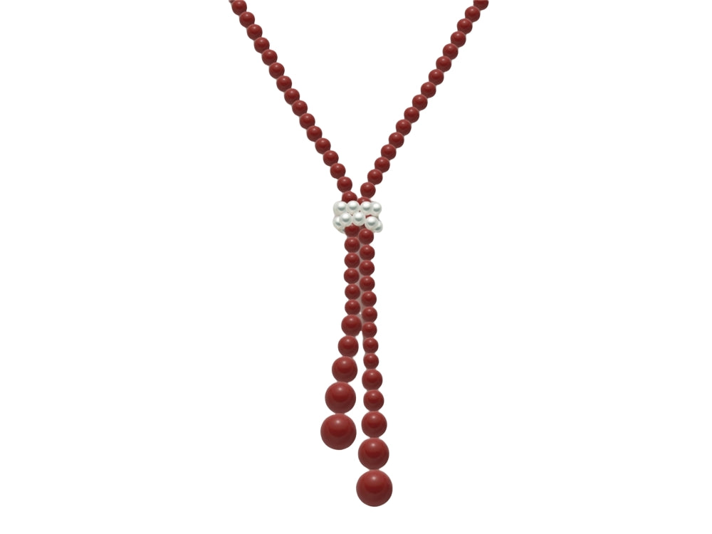 Collana Miluna in Argento con Corallo Rosso e Perle