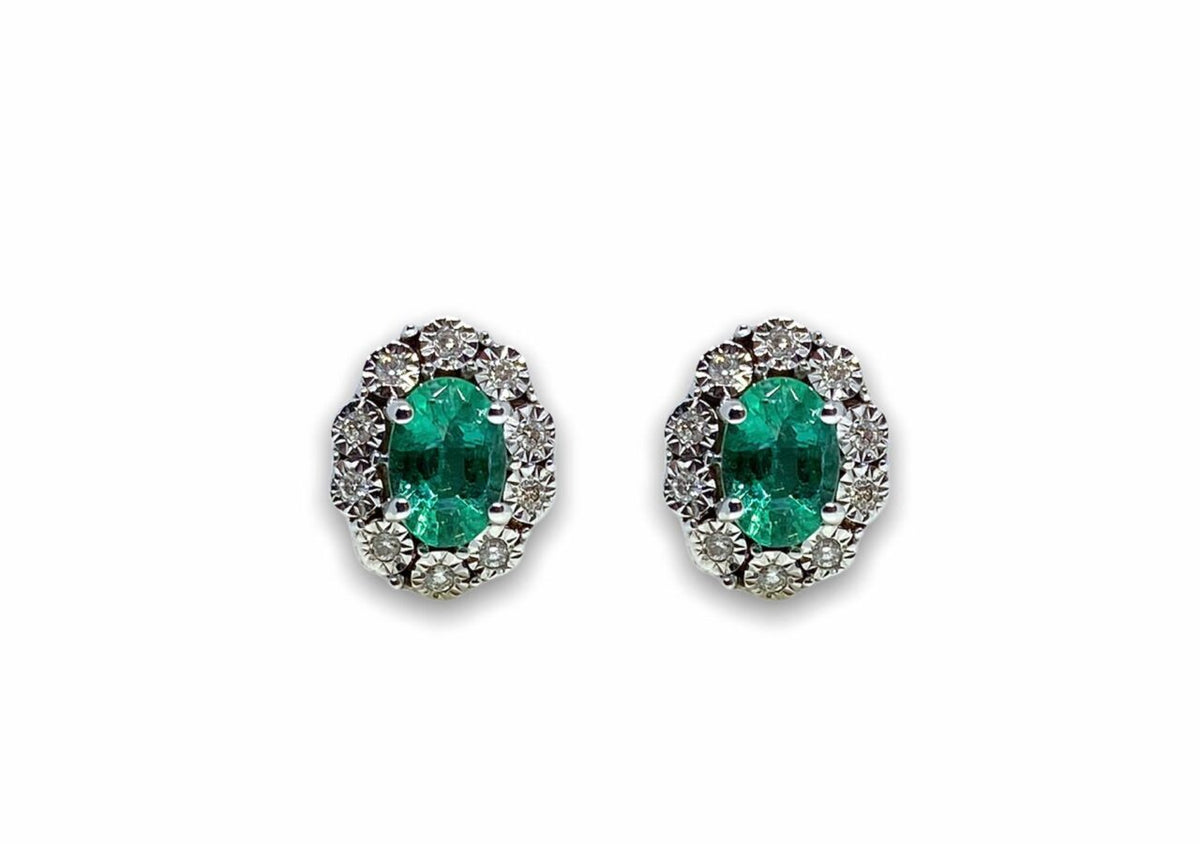 Orecchini Donna Oro 18KT con Smeraldo e Diamante