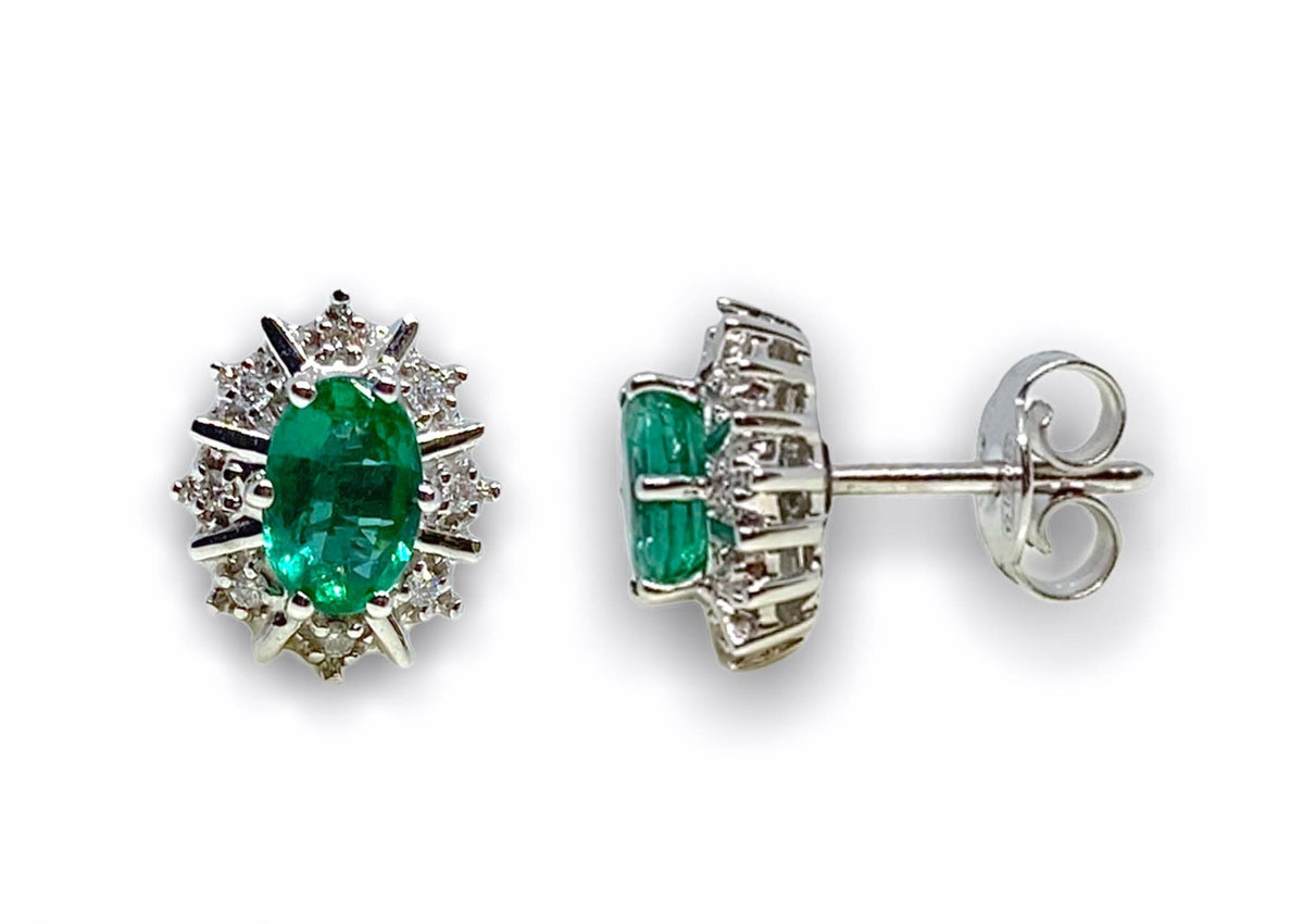 Orecchini Donna Oro 18KT con Smeraldo e Diamanti