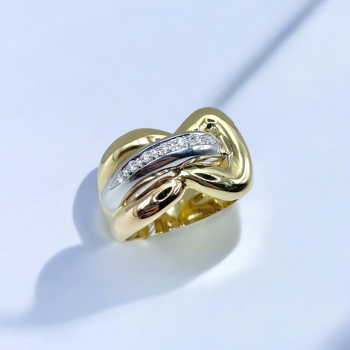 Anello a Fascia in Oro 18KT Bicolore con Diamanti