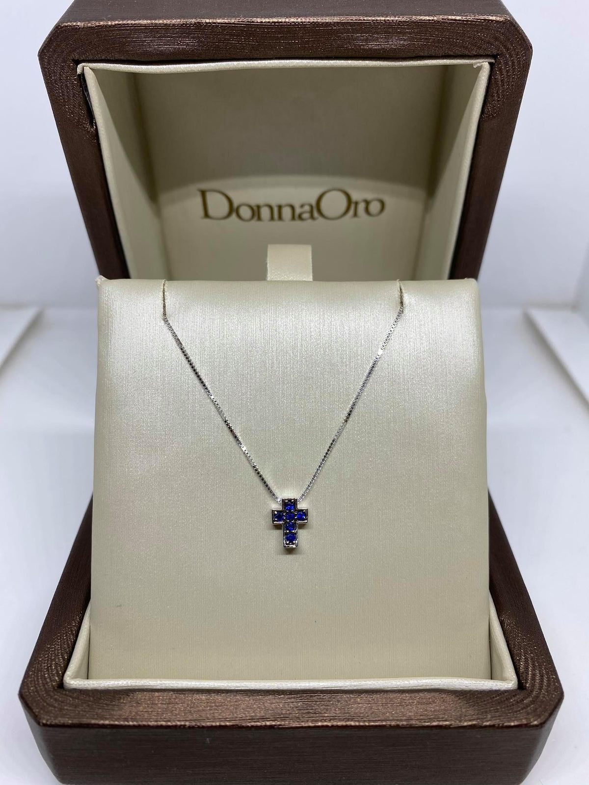 Collana Donna Oro 18KT con Croce di Zaffiri