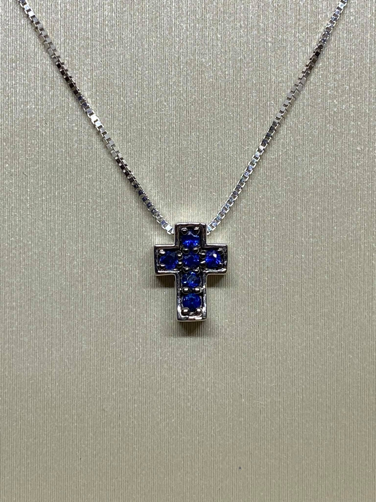 Collana Donna Oro 18KT con Croce di Zaffiri