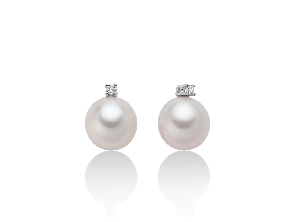 Orecchini Miluana in Oro 18KT 18KT con Perle mm. 8,5-9 e Diamanti