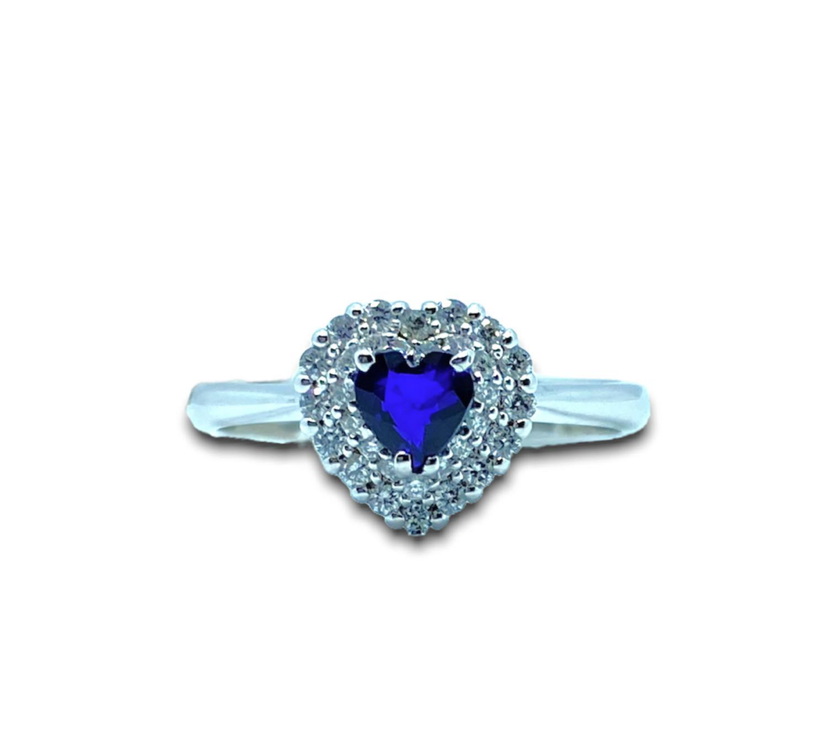Anello Donna PG Gioielli con Zaffiro a Cuore Ct 0.51 e Diamanti