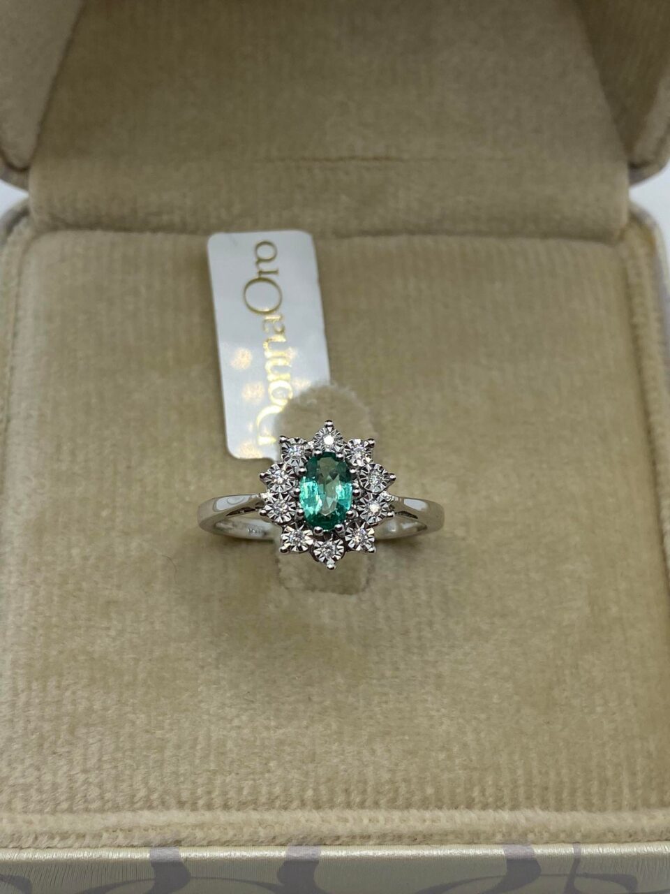 Anello Donna Oro 18KT con Diamanti e Smeraldo Ct.0.44