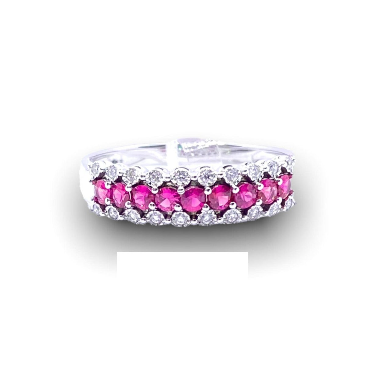 Anello Veretta Donna Oro 18KT con Diamanti e Rubini Ct. 0.22