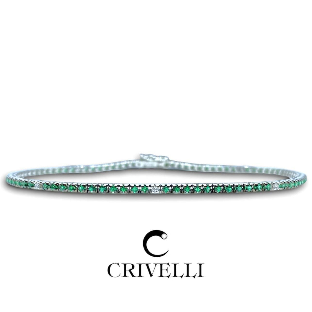 Bracciale Tennis Crivelli in Oro 18KT con Smeraldi e Diamanti Ct. 0.72