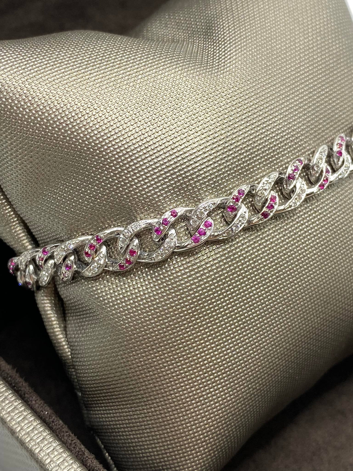 Bracciale Groumette Double Face con Diamanti e Rubini
