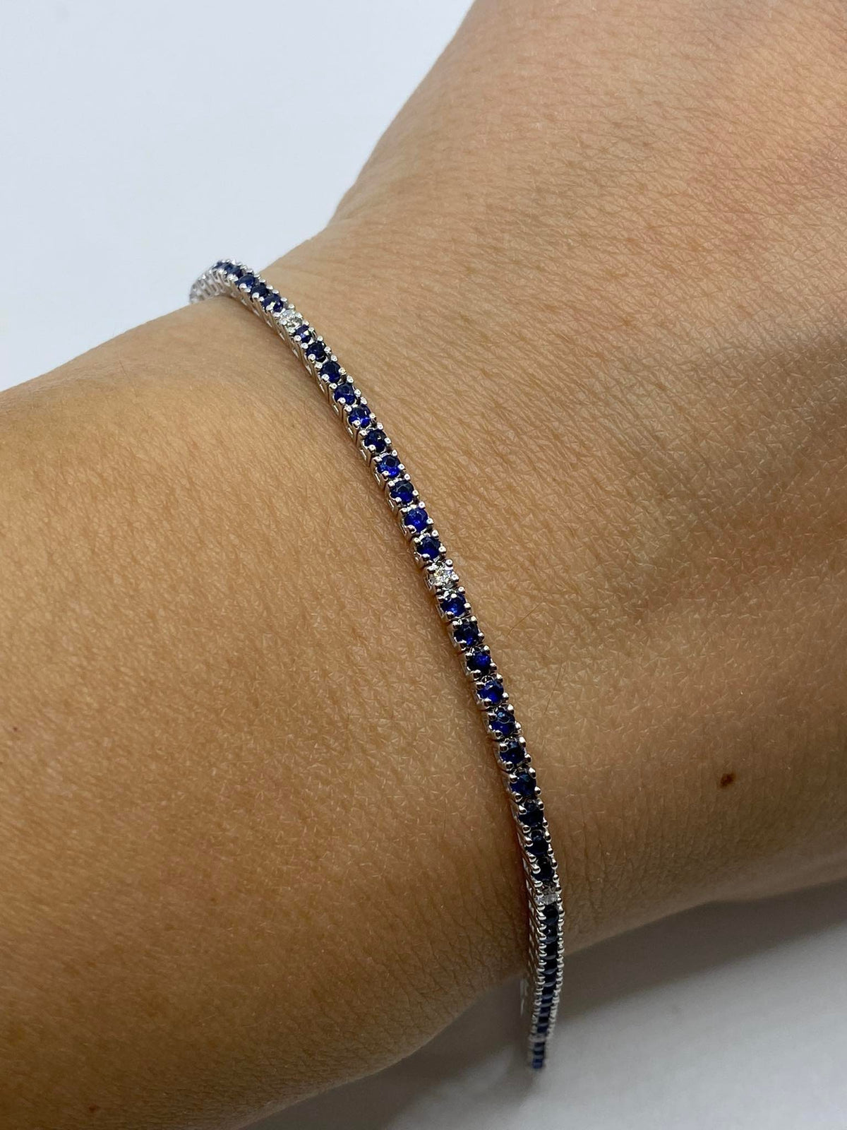 Bracciale Tennis Pg in Oro 18KT con Diamanti e Zaffiri Ct. 1.39