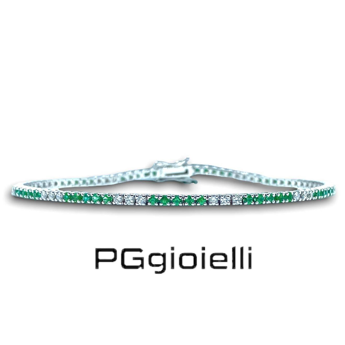 Bracciale Tennis PG Gioielli in Oro 18KT con Smeraldi e Diamanti Ct. 1.86