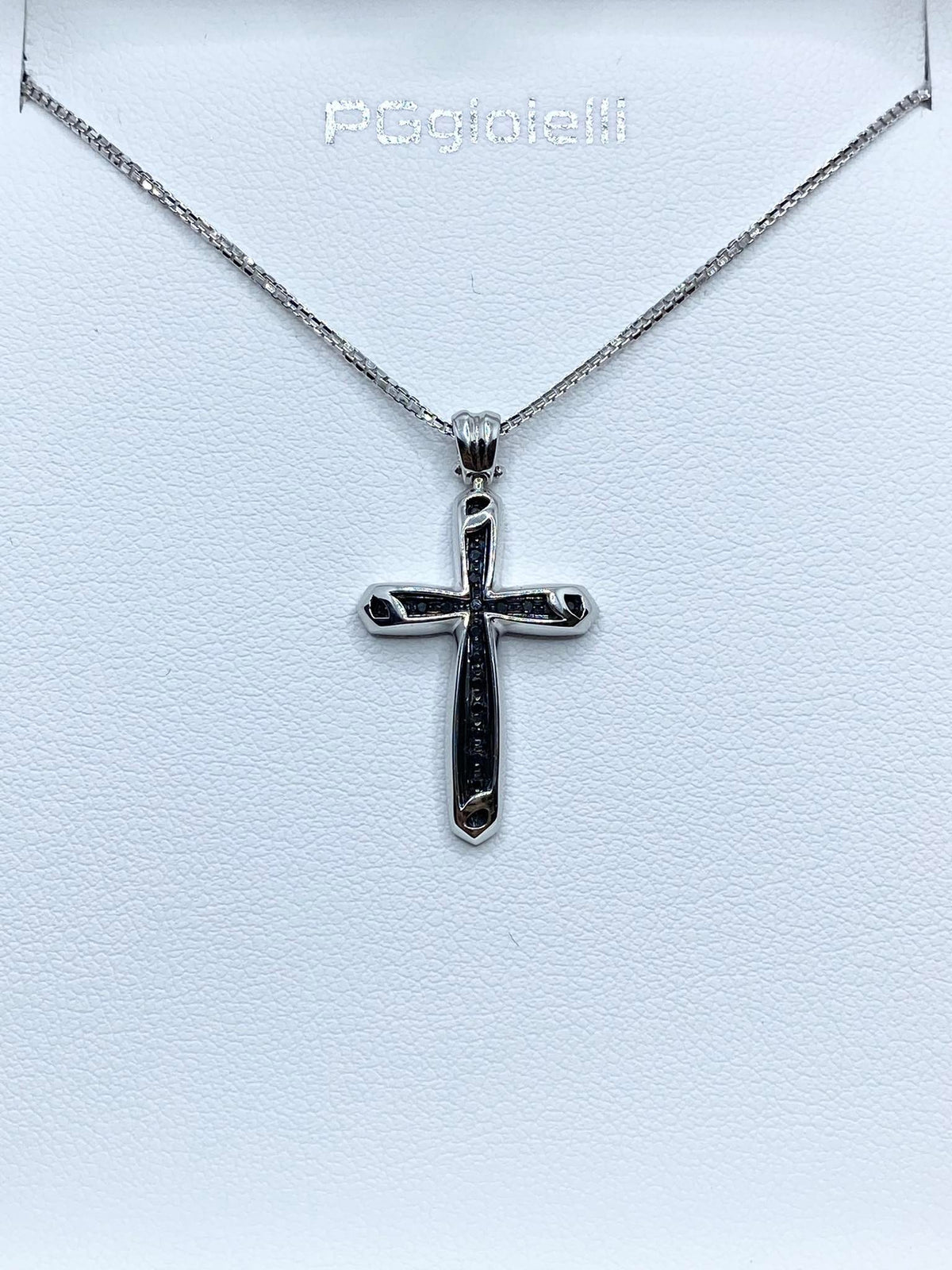 Collana PG Gioielli Con Croce in Oro 18KT 18KT e Diamanti Neri