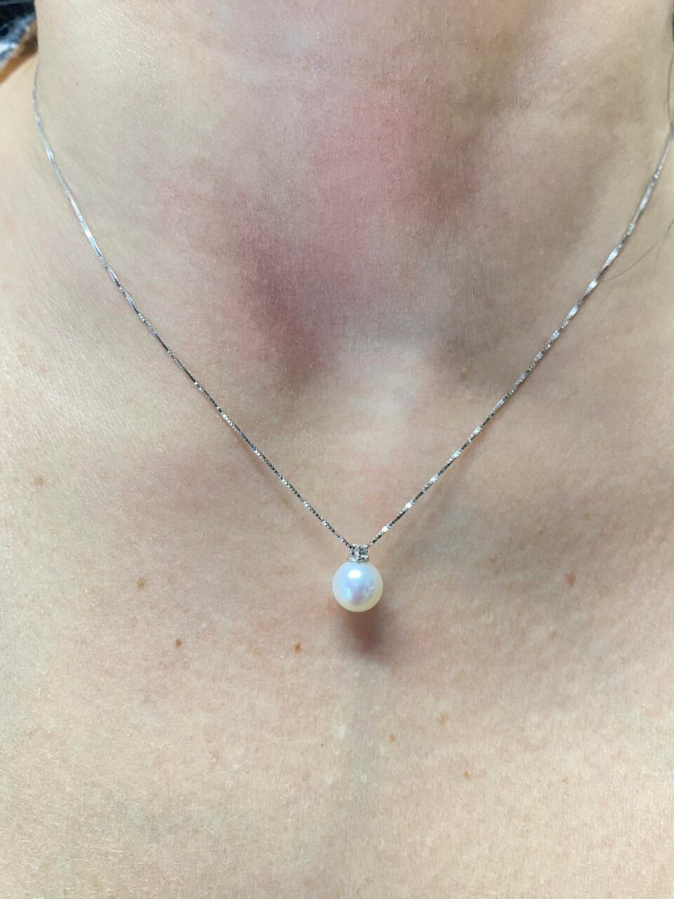 Collana Donna Oro 18KT con Diamante e Perla Naturale mm 7-7,5