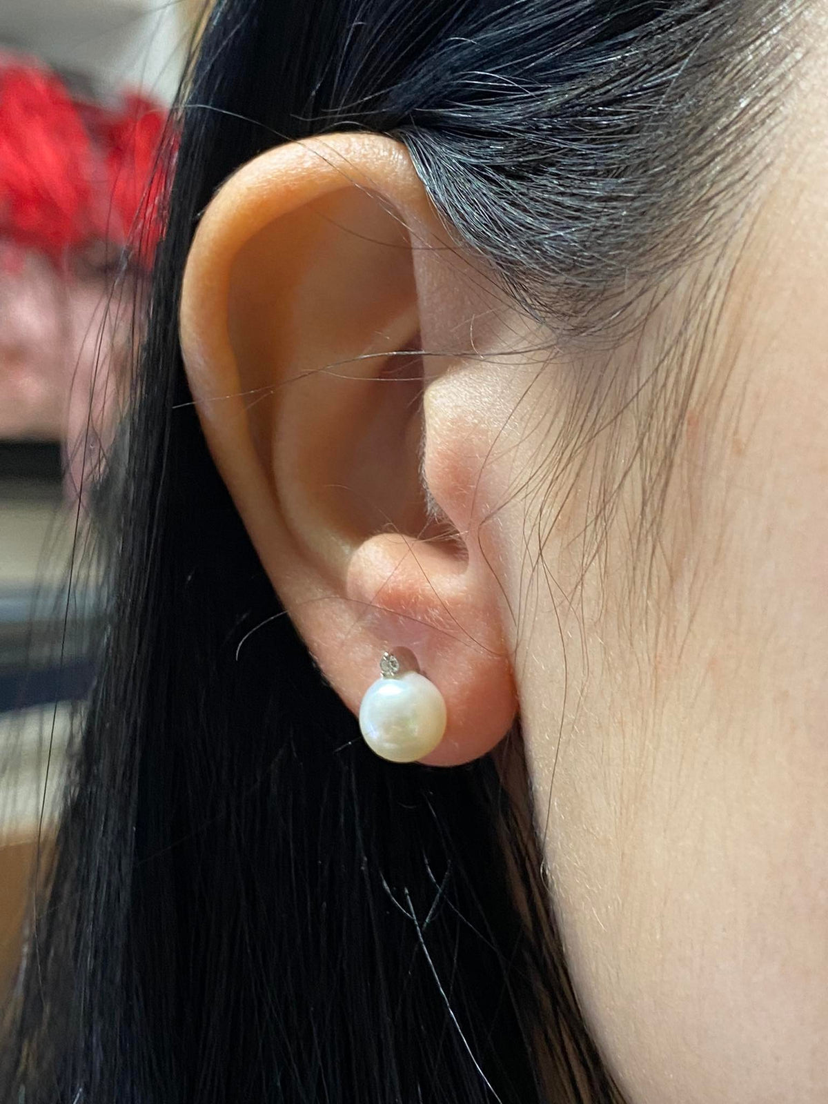 Orecchini Donna Oro 18KT con Diamanti e Perle Naturali mm 7,5-8