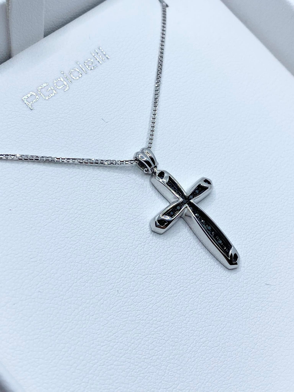 Collana PG Gioielli Con Croce in Oro 18KT 18KT e Diamanti Neri