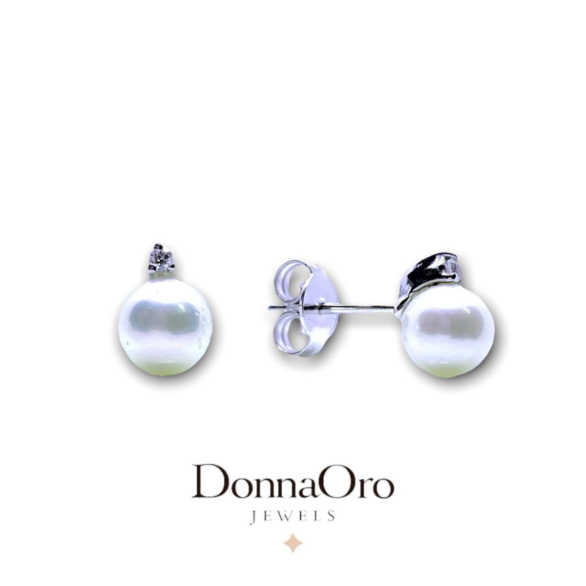 Orecchini Donna Oro 18KT con Diamanti e Perle Naturali mm 6-6,5